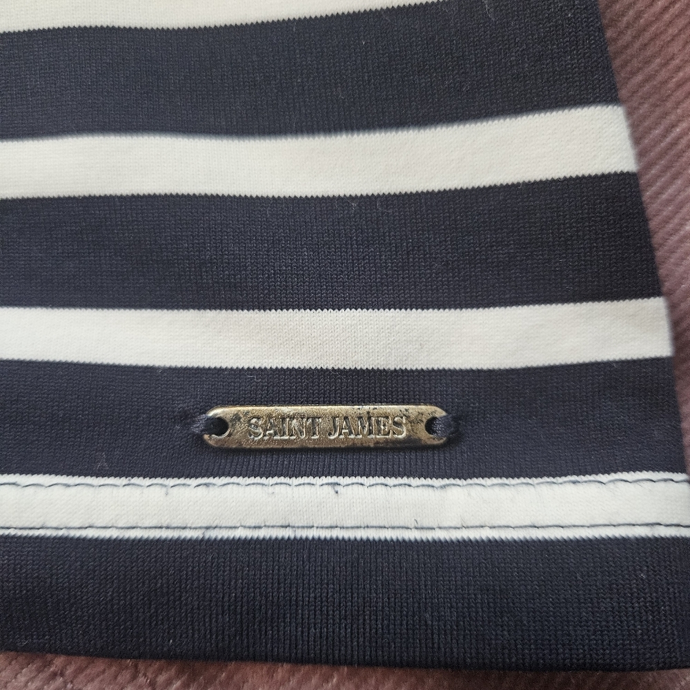 Authentic Saint James French Navy Tee - Vertical Stripe Shoulder Detail - Picture 8 of 8